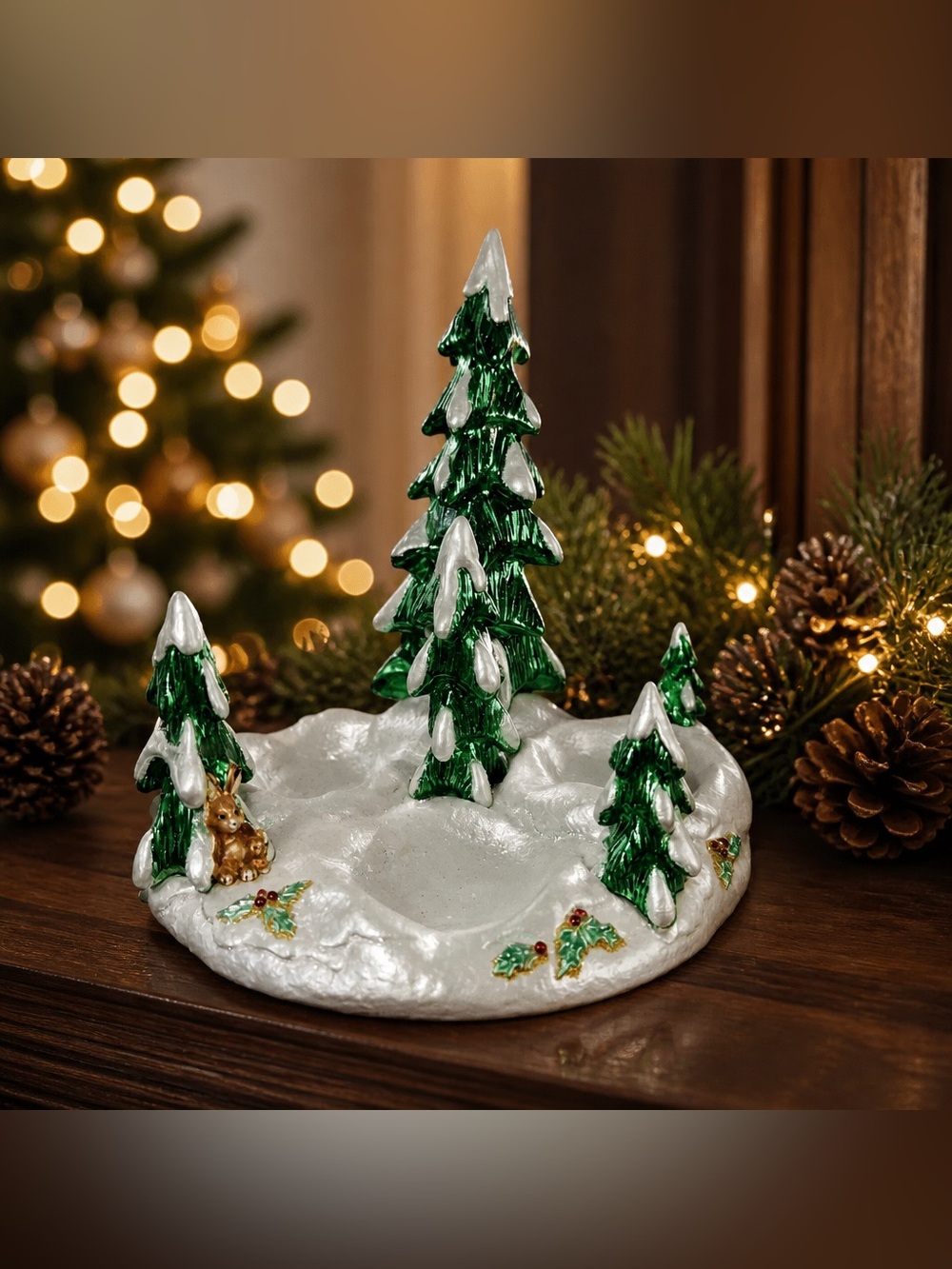 VTG WATERFORD Holiday Heirlooms Snowy Village Christmas Tree Scene